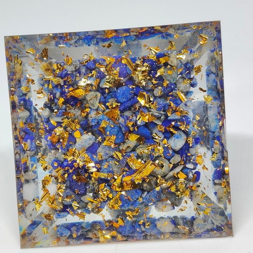 Orgonite pyramid with Lapis Lazuli, Sodalite and Hamsa hand like new