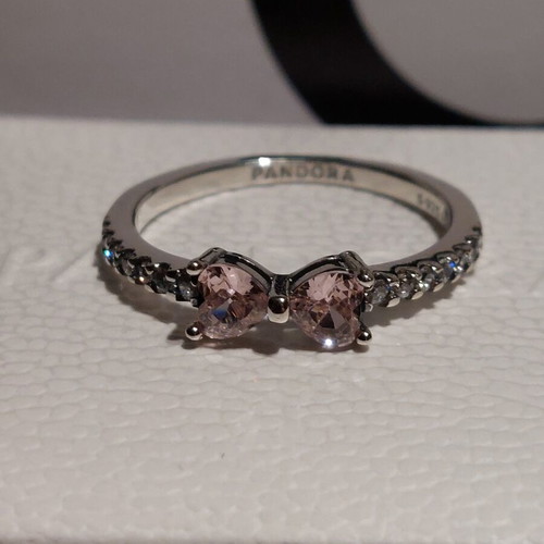 Pandora ring size 8 with pink zircon bow design