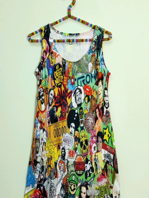 Pop Art Celebrities sleeveless mini midi dress new, polyester