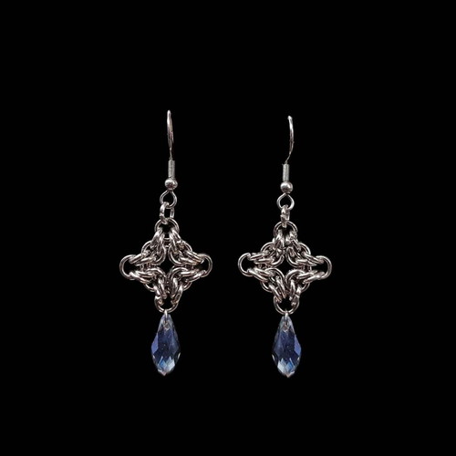 Chainmail earrings with acrylic drops, made of stainless steel, made to order