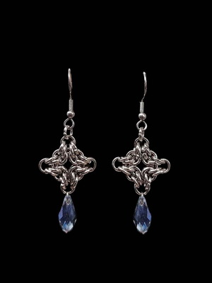 Chainmail earrings with acrylic drops, made of stainless steel, made to order