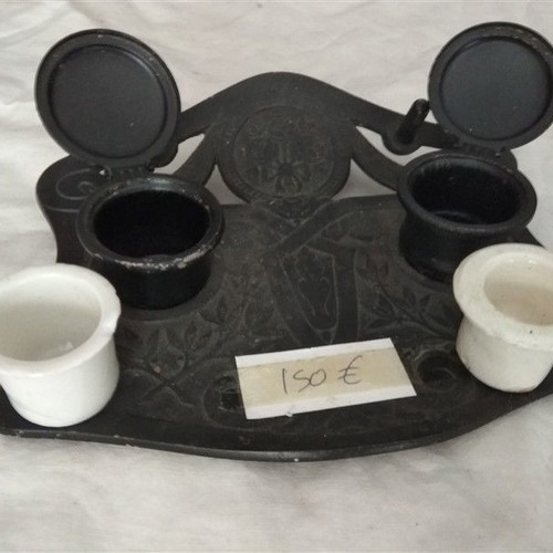 Antique inkwell used, old carved collectible piece