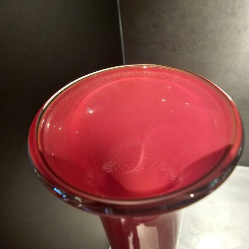 Royal Leerdam Ligne Libre red vase by Siem van de Marel 1993 like new