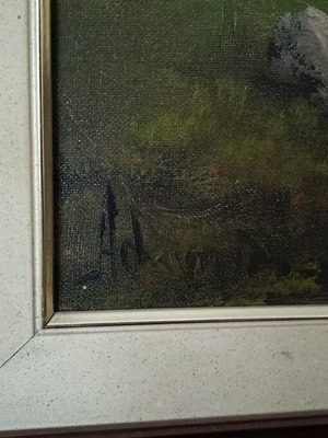 Painting landscape with house and river