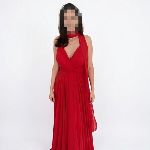 Fibes women's formal dress, red muslin, size XS