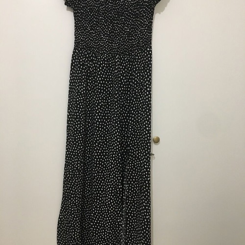 Long dress like new, black with white polka dots, size EU 40