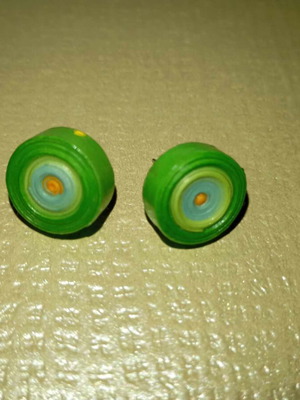 Papier Mache Earrings like new, green, circular