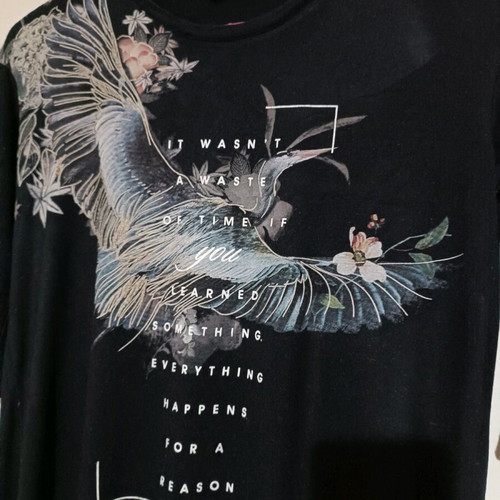 Bershka blouse black with print and 3/4 sleeves like new, size S