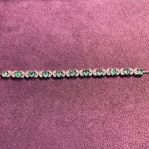 Silver bracelet with natural emeralds and certificate of authenticity