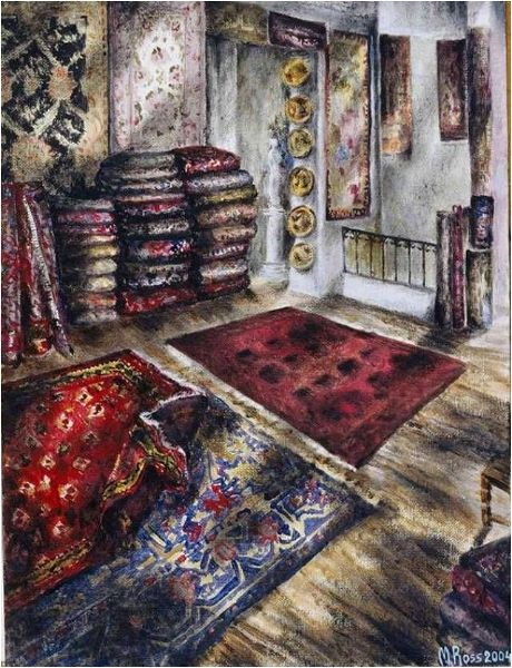  Carpet Shop In Old Plaka, Athens 2004 Original Painting - Oil on carton    30 x 40 x 2 cm (MARINA ROSS)