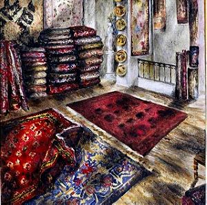 Carpet Shop In Old Plaka, Athens 2004 Original Painting - Oil on carton    30 x 40 x 2 cm (MARINA ROSS)