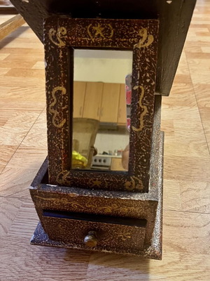 Wooden jewelry box like new with drawer and folding lid