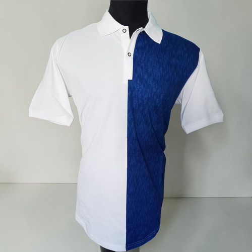 Men's Polo Shirt XL new, white and royal blue split colorblock