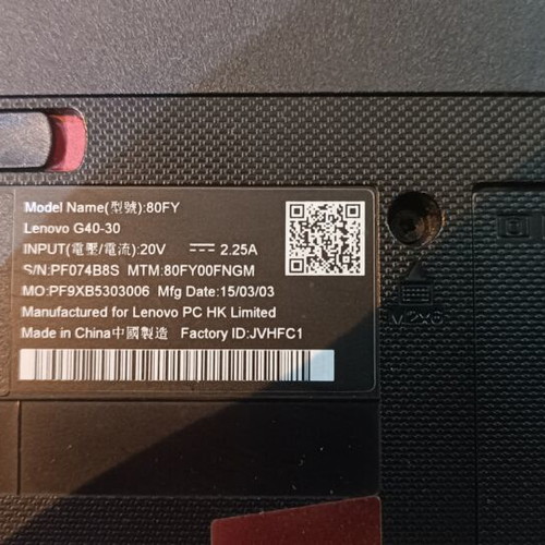 Lenovo G40-30 laptop used for parts or repair, model 80FY