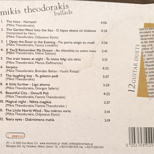 Notis Mavroudis Mikis Theodorakis ballads CD like new, entechno