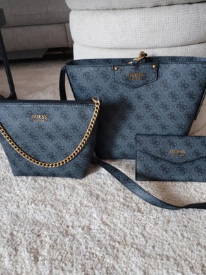 Guess shoulder bag set, black and grey, authentic