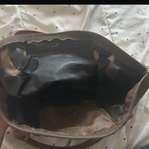 Longchamp handbag used, brown and green