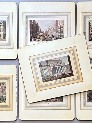 Σετ 6 vintage σουβέρ και 1 μεγάλο placemat με εκτυπώσεις Λονδίνου μεταχειρισμένα
