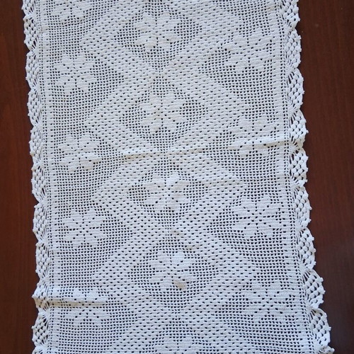 Rectangular doily used, handmade crochet white