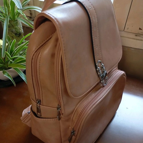 Backpack bag new, beige, leather