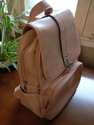 Backpack bag new, beige, leather