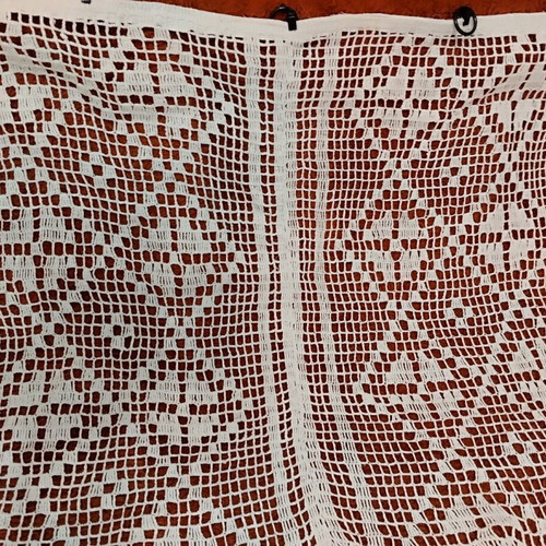 Handmade knitted cotton curtain white with fringes 70x85 cm