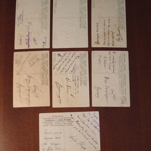 Embossed postcards used, pack of 7, from 1907
