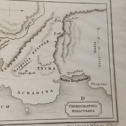 1826 Lithograph Map of Ancient Athens, Rome, Syracuse used, 27x21cm