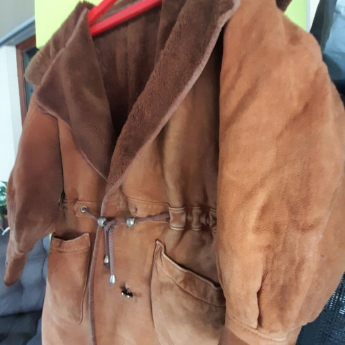 Leader men's jacket used, brown castor with fur lining, size XL