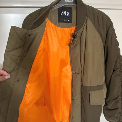 Zara bomber jacket like new, medium oversized, khaki with orange lining