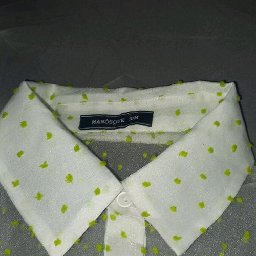 Seethrough Decoro Shirt new, puffed 3/4 sleeves, white-green, size M