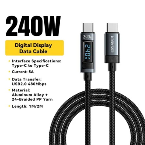 Essager ES-X47 USB-C to USB-C Cable 240W with Digital Display 1m