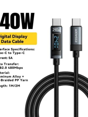 Essager ES-X47 καλώδιο USB-C σε USB-C 240W με ψηφιακή ένδειξη 1μ