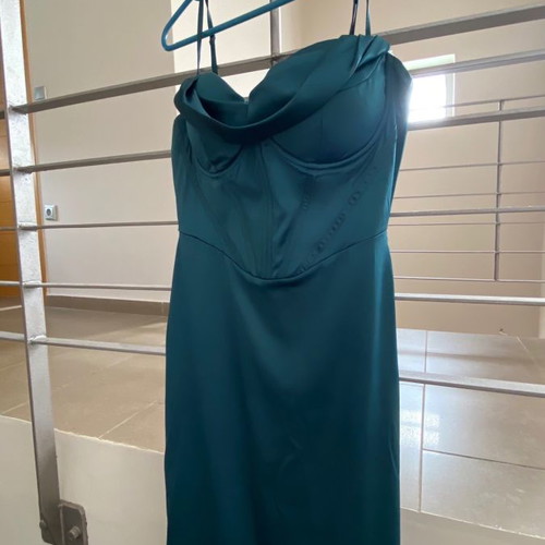 Petrol Satin Maxi Dress with Corset Used, Size M