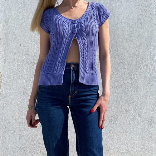 Knitted Benetton cardigan like new, size L, purple