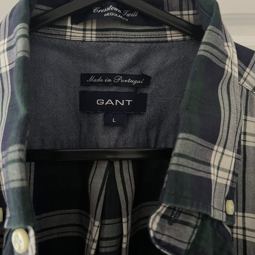Gant shirt large plaid dark green white blue like new