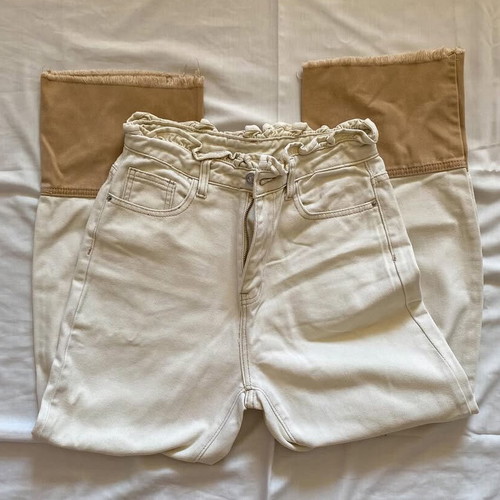 Boho flare jeans like new, high waist, Shein, beige and brown