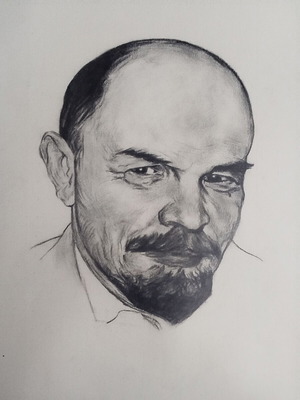 Lenin charcoal portrait on paper framed, like new
