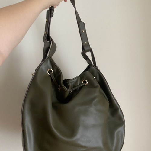 Axel Olive Green Bucket Shoulder Bag New with Gold Details