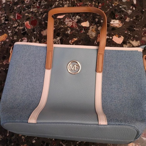 Women's shoulder bag in denim shade with brown details new
