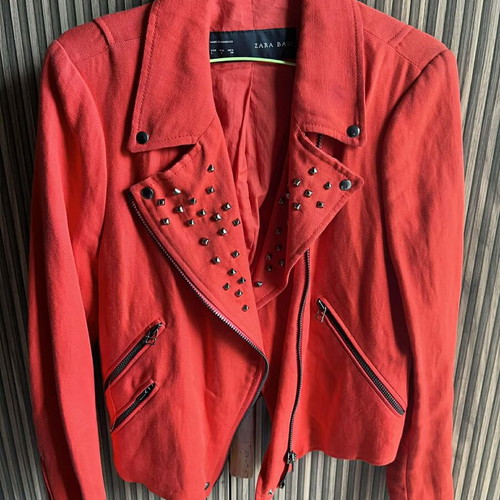Zara red linen biker jacket like new, size 40/Large