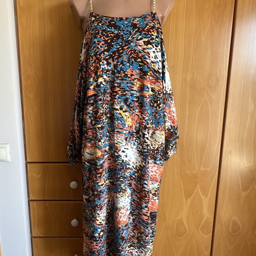 Maxi dress very elastic with chain-pearl straps and wide sleeves like new