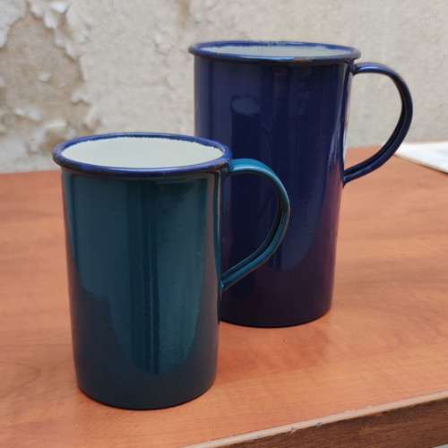 Pair of vintage enamel wine measures, authentic 1950-70