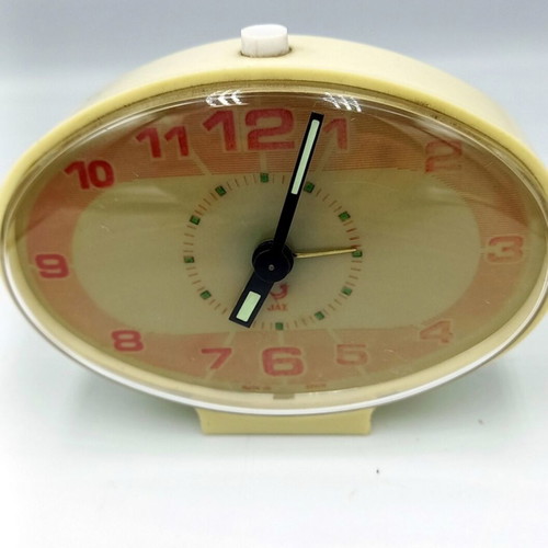 Vintage JAZ analog alarm clock tabletop like new, beige