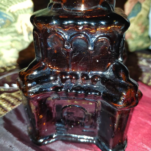 Vintage Collectible Decanter Cathedral Design Amber Glass like new