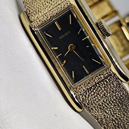 Seiko Vintage Tank Ladies Watch, Gold & Black