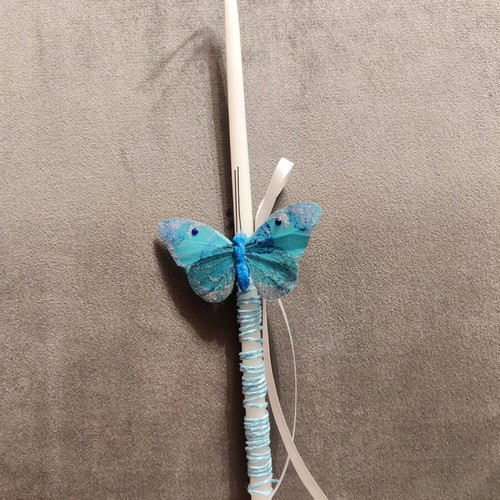 Blue Butterfly Candle with Glitter 37cm New