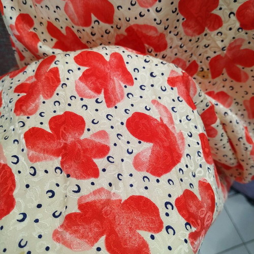 Silk dress used, handmade, size S, white and red