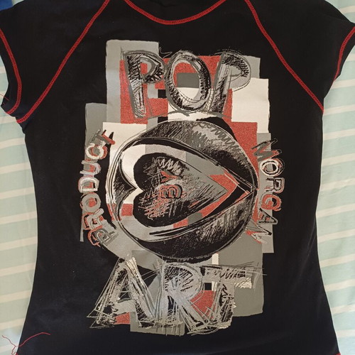 Girls' black blouse with design, used, age 10-11