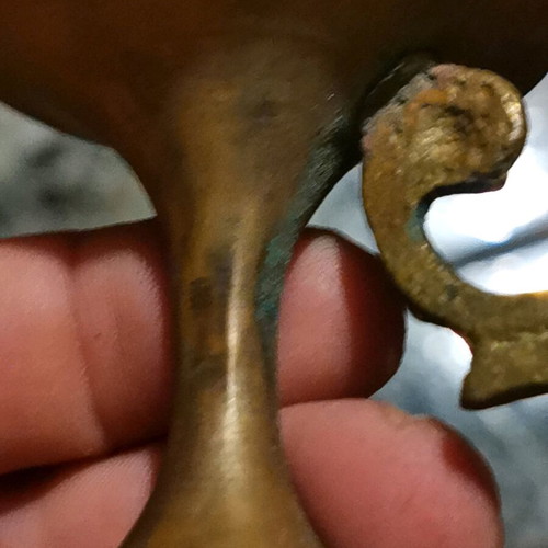 Small brass candle holder-incense burner used with authentic patina